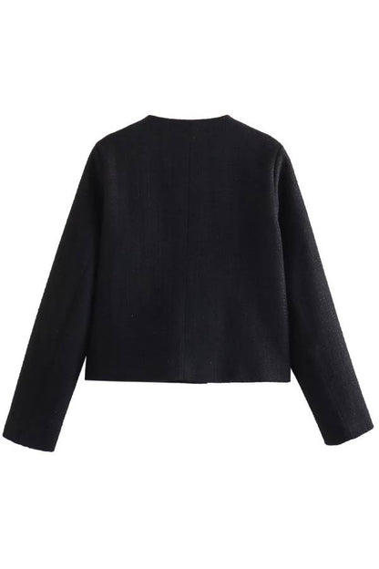 Chaqueta de botones con cuello redondo, corte entallado y bloques de color para mujer 