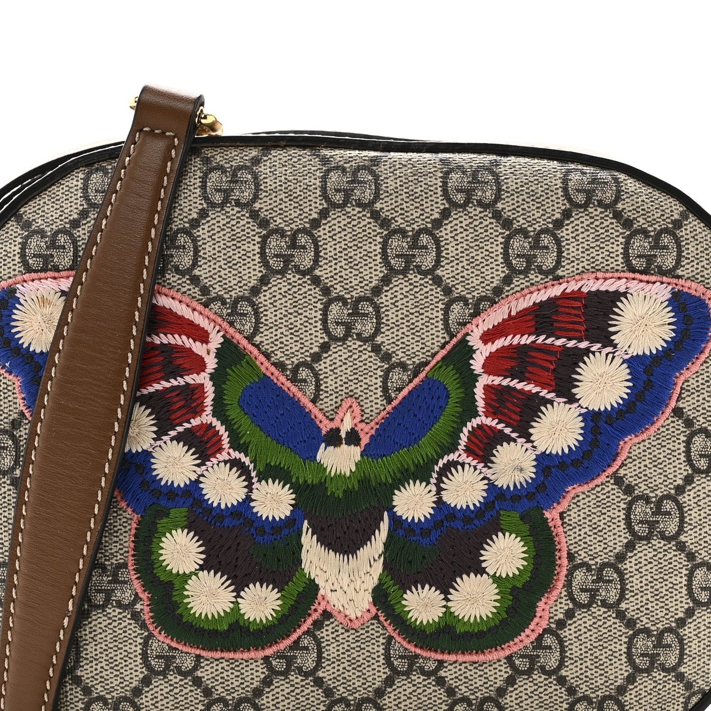 GG Supreme Monogram Butterfly Embroidered Mini Chain Shoulder Bag Beige Tuscany