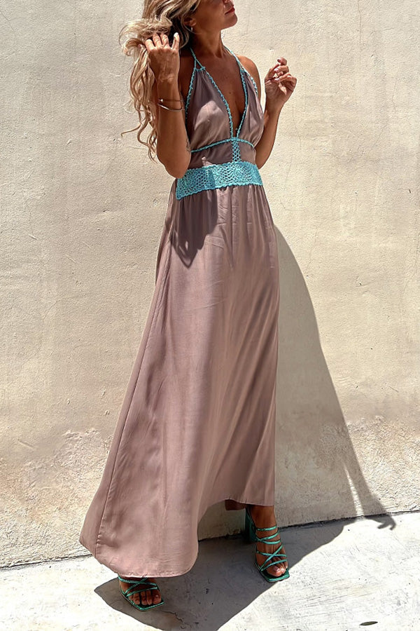 Vestido de verano sin mangas con encaje, escote en V profundo y espalda descubierta