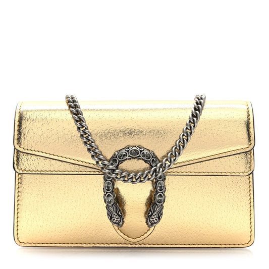 Metallic Calfskin Super Mini Dionysus Shoulder Bag Gold