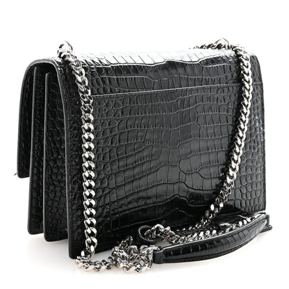 Calfskin Crocodile Embossed Medium Monogram Sunset Black