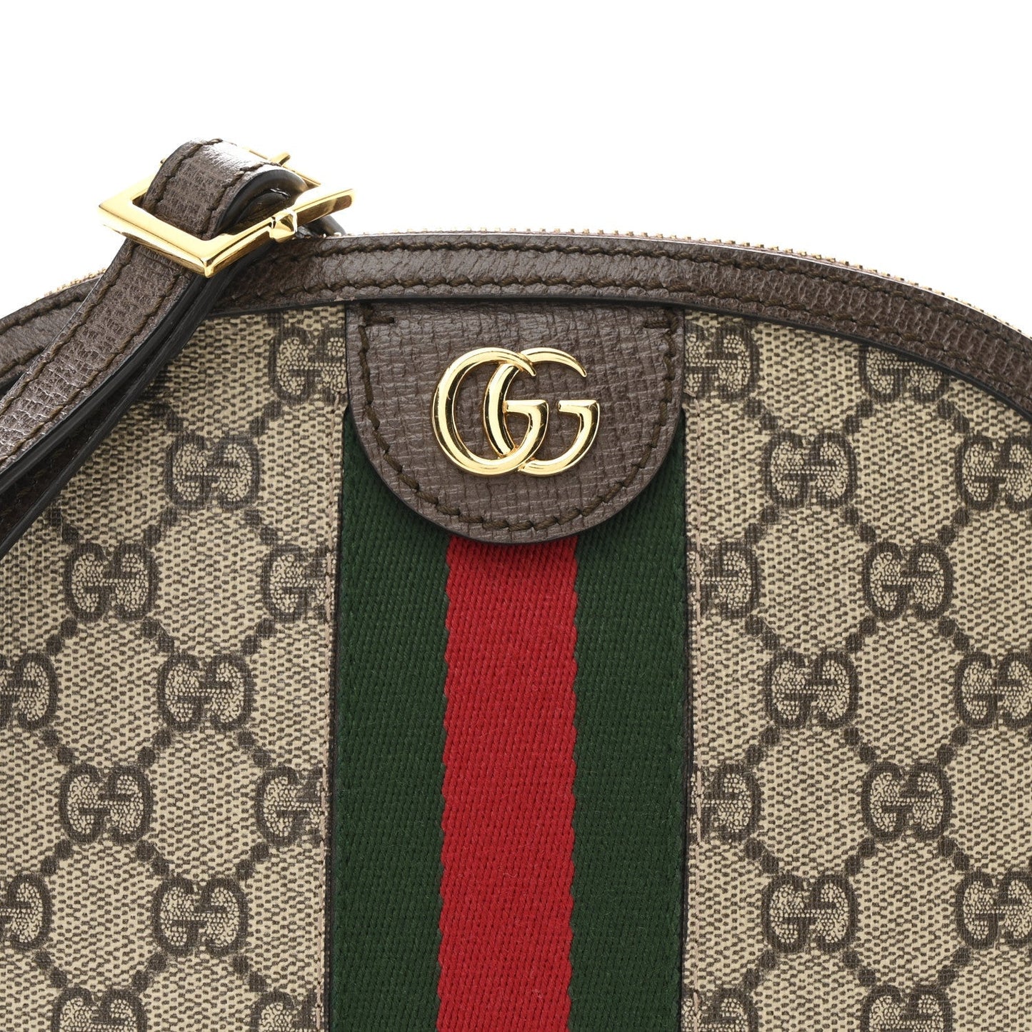 GG Supreme Monogram Textured Dollar Calfskin Web Small Ophidia Dome Shoulder Bag Beige Ebony New Acero