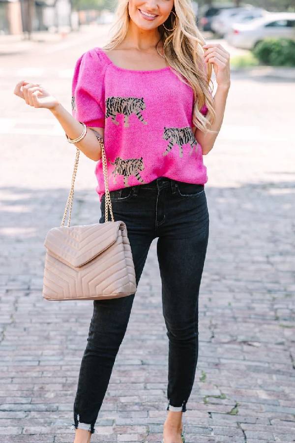 Jersey con estampado de tigre rosa fucsia 