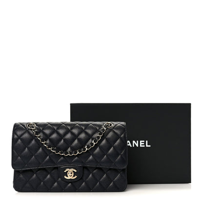Caviar Quilted Medium Double Flap Navy