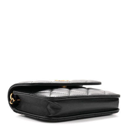 Lambskin Quilted Pearl Crush Flap With Chain Black