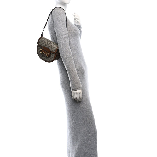 GG Supreme Monogram Mini Horsebit 1955 Rounded Shoulder Bag Beige Brown Sugar