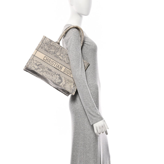 Canvas Embroidered Medium Dioriviera Toile De Jouy Reverse Book Tote Gray
