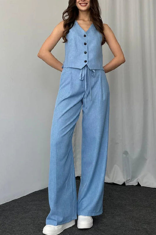 Conjunto de dos piezas de chaleco casual de color sólido