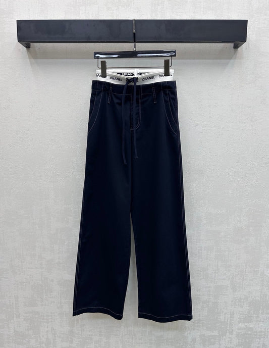 CC Drawstring Webbing Trousers Dark Navy Cotton Tencel 350184