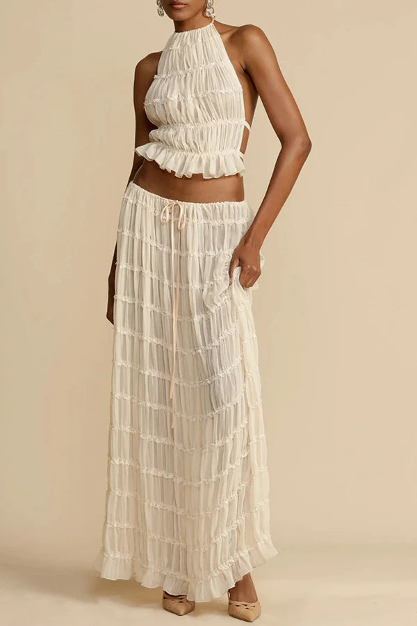 Pasión y Romance - Camiseta de tirantes elásticos con espalda plisada y cuello halter ajustable 