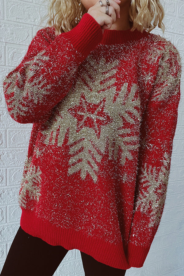 Suéter de punto de cuello redondo y manga larga con estampado navideño