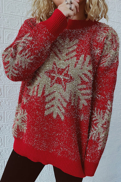Suéter de punto de cuello redondo y manga larga con estampado navideño