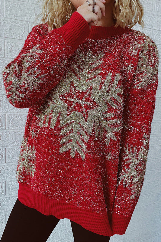Suéter de punto de cuello redondo y manga larga con estampado navideño
