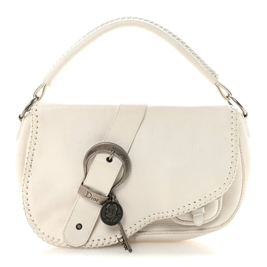 Calfskin Braided Gaucho Double Saddle Bag White