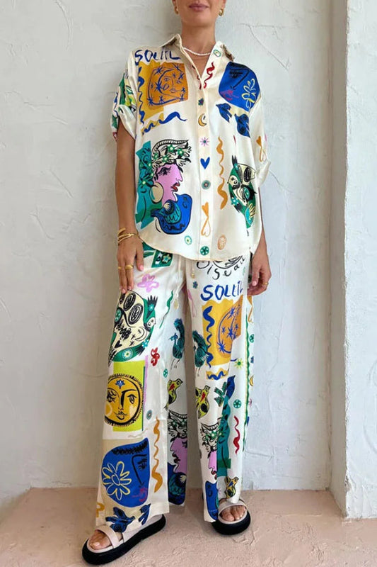 Conjunto casual de dos piezas con estampado artístico de grafiti 