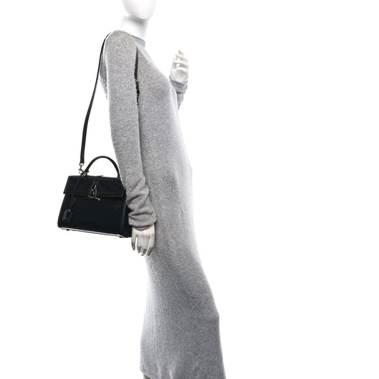 Shiny Calfskin Le Fermoir Top Handle Bag Small Black