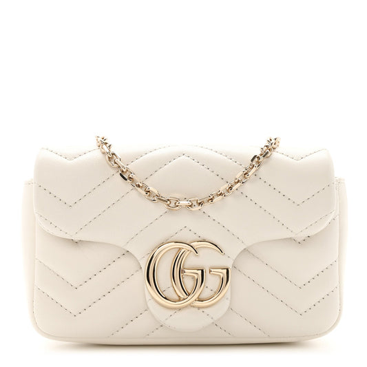Lambskin Matelasse Mini GG Marmont Shoulder Bag White
