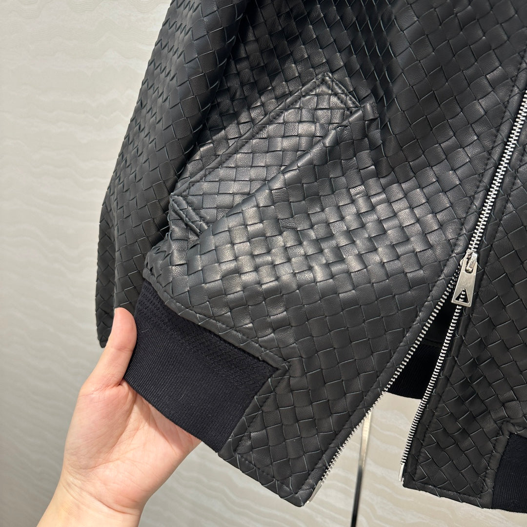 BV Double-Zip Baseball Jacket in Black Lambskin