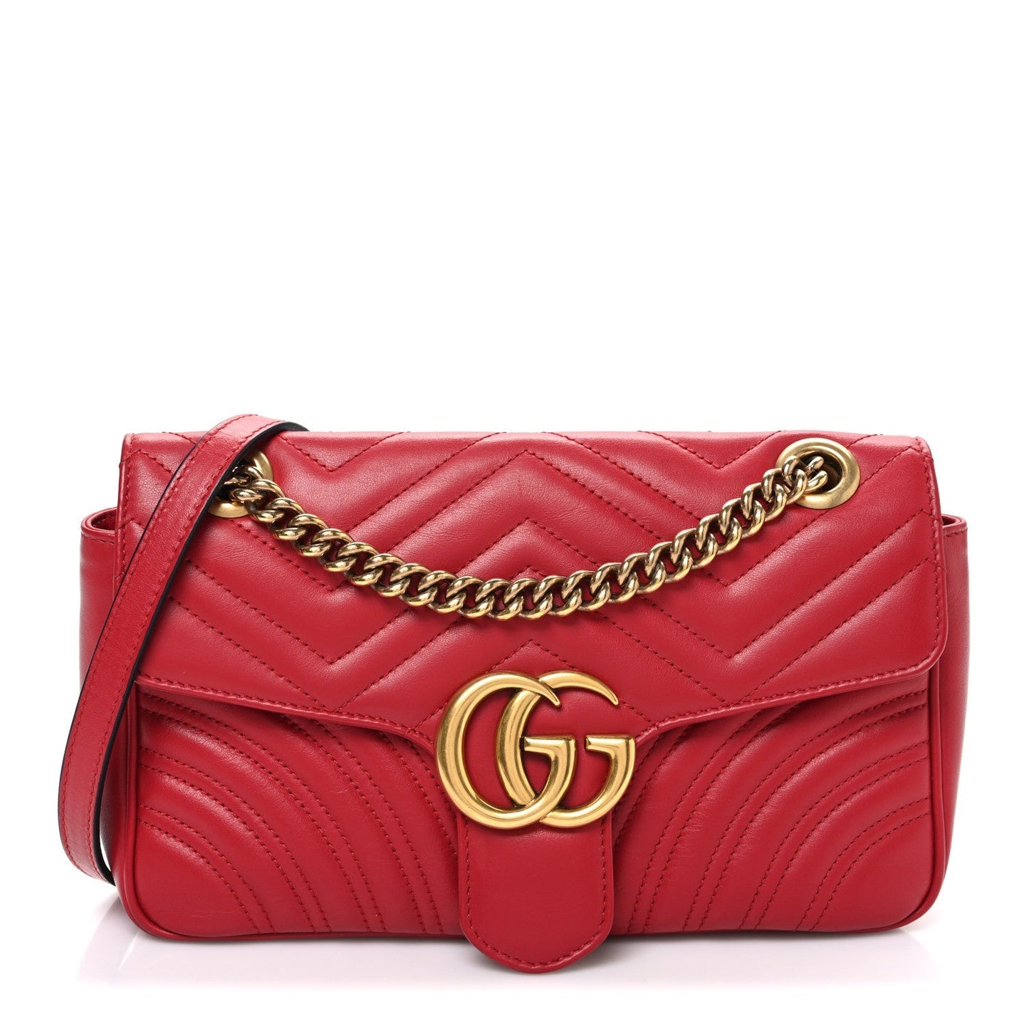 Calfskin Matelasse Small GG Marmont Shoulder Bag Hibiscus Red