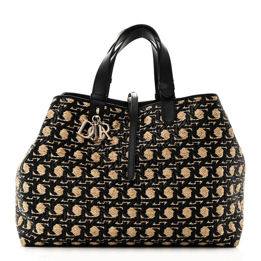 Raffia Calfskin Cannage Large Toujours Black Beige