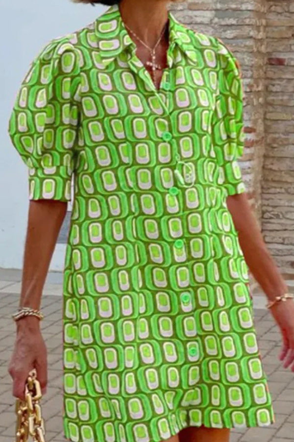 Vestido camisero informal de media manga con estampado a cuadros a la moda