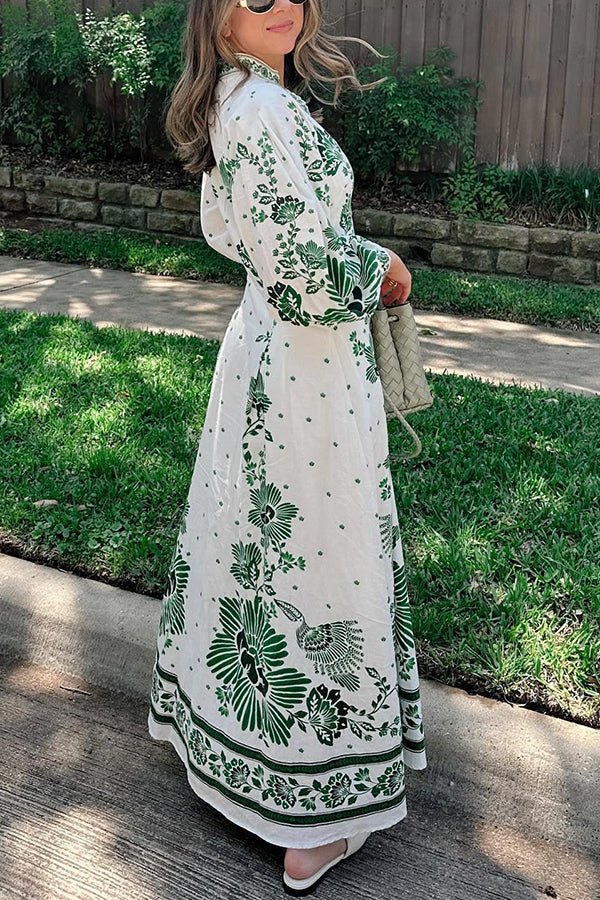 Vestido camisero largo de manga larga con botones y estampado único