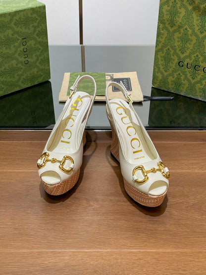 GG WEDGE PLATFORM IN WHITE CALFSKIN