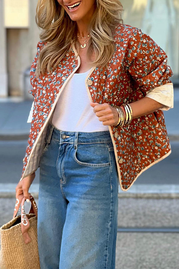 Chaqueta de algodón acolchada con contraste floral