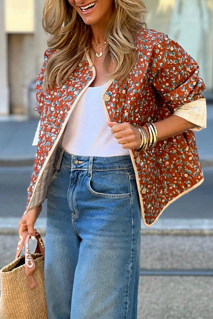 Chaqueta de algodón acolchada con contraste floral