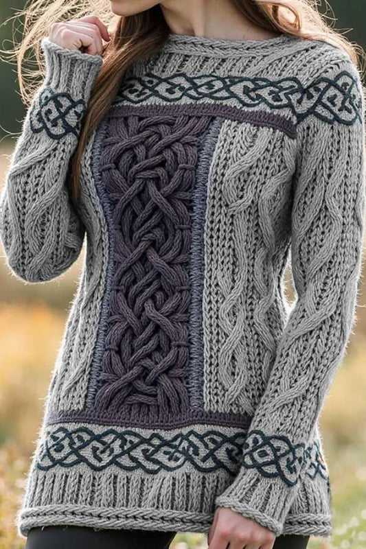 Suéter de jacquard con nudo celta irlandés en contraste para mujer