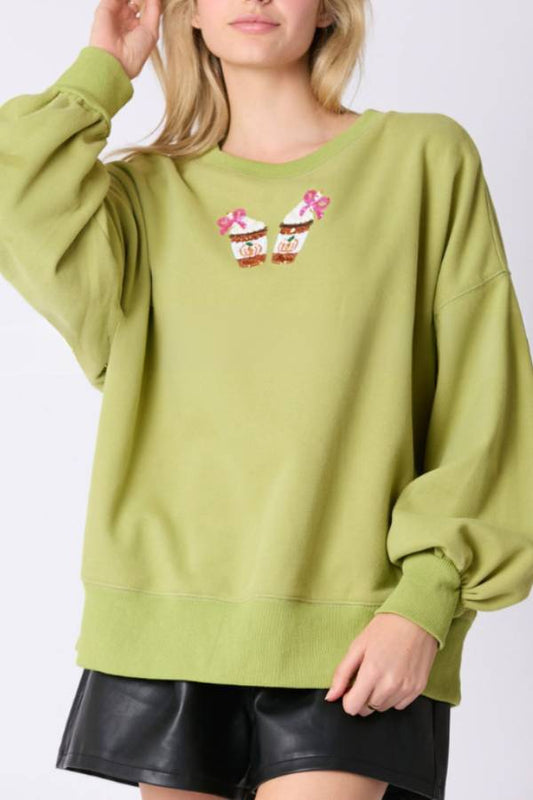 Sudadera informal holgada con lentejuelas y café para Halloween 