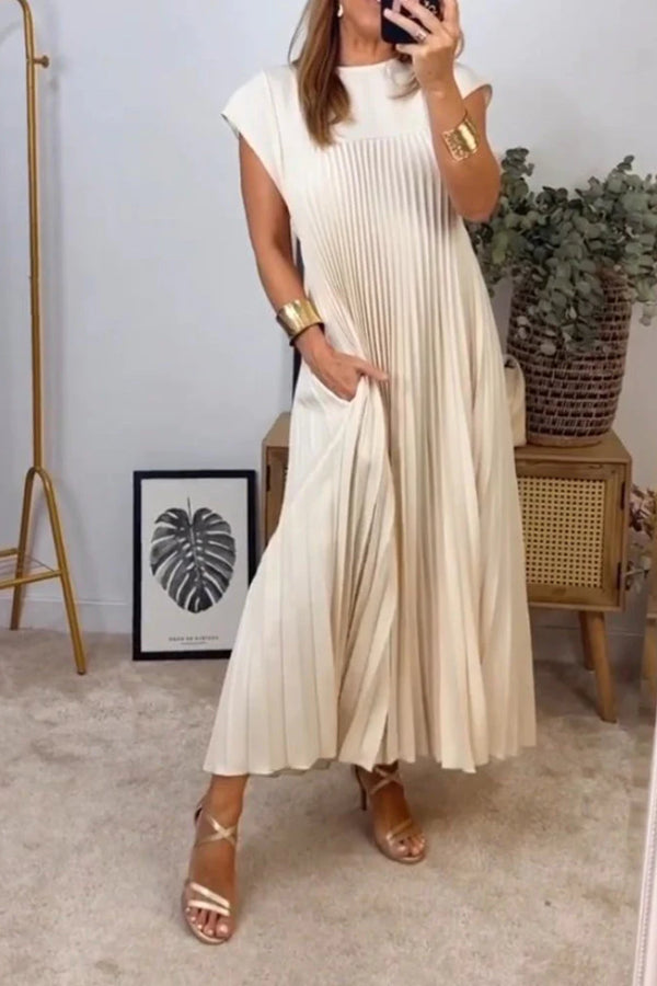 Vestido plisado sencillo sin mangas de color sólido