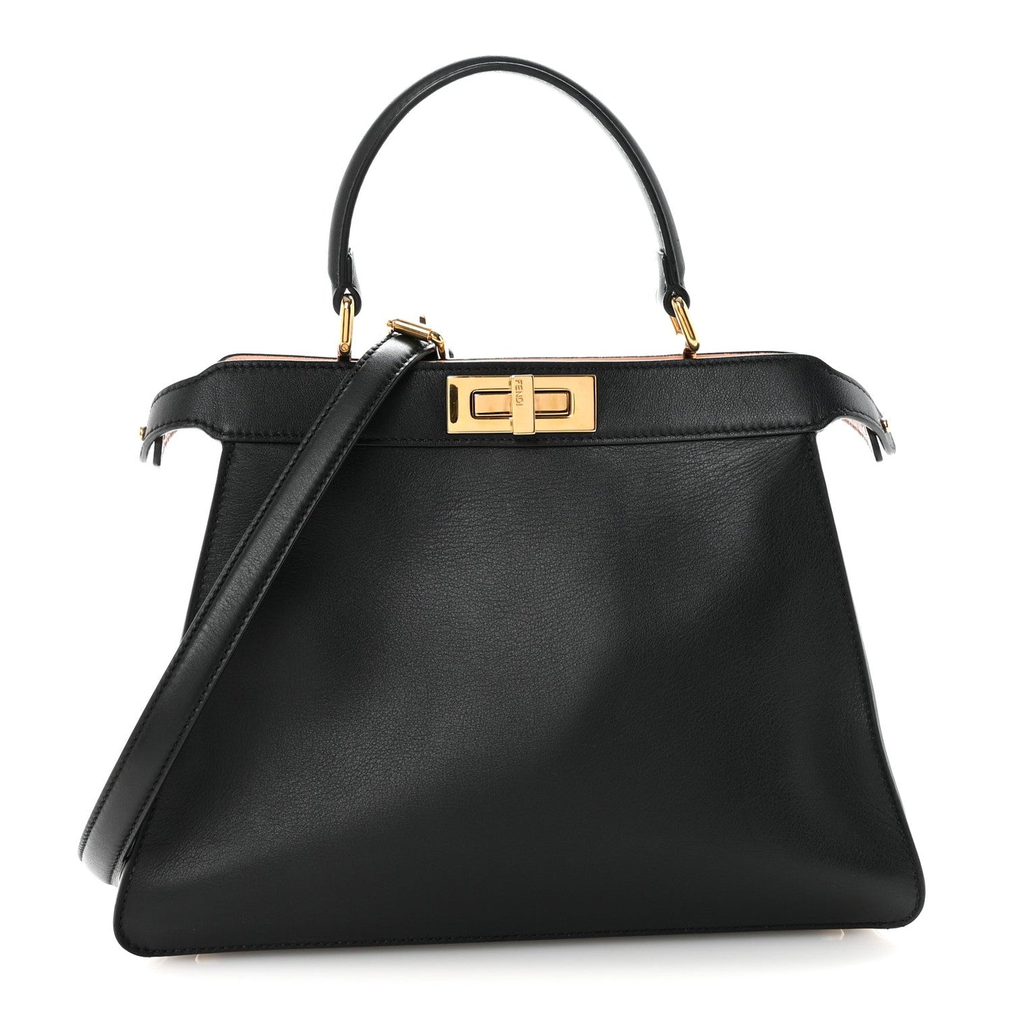 Vitello Seta Shiny Nappa Medium Peekaboo I SEE U Satchel Black Light Rose