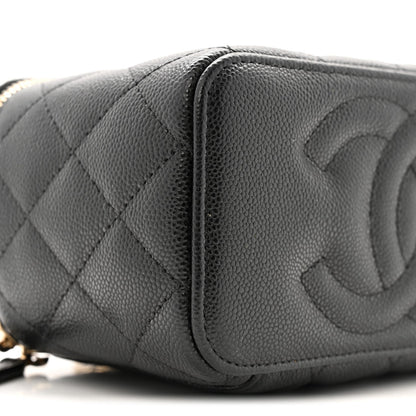 Caviar Quilted Small Vanity Case With Chain Black