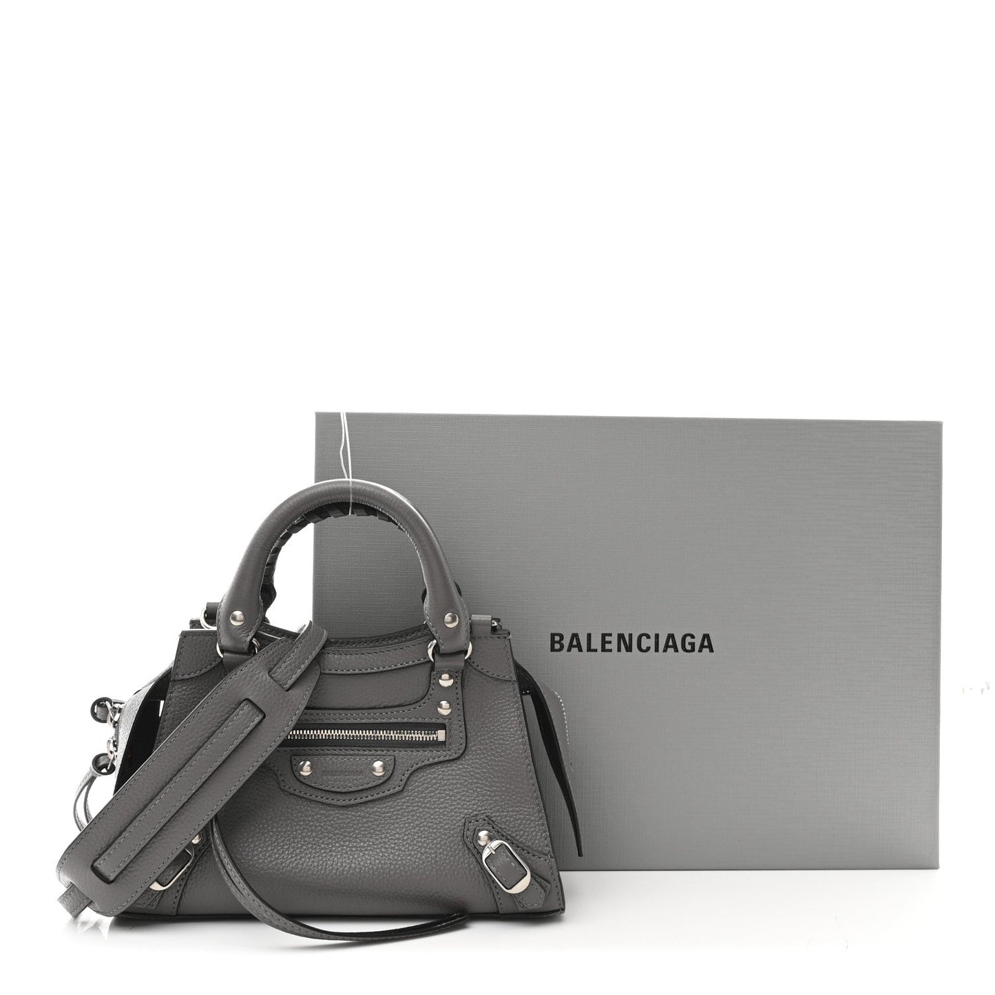 Grained Calfskin Neo Classic Silver Hardware Mini City Dark Grey