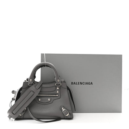 Grained Calfskin Neo Classic Silver Hardware Mini City Dark Grey