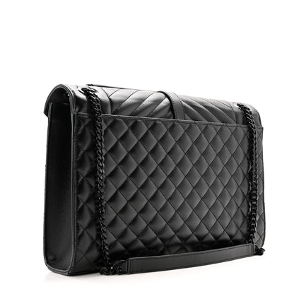 Grain De Poudre Textured Mixed Matelasse Large Triquilt Monogram Monochrome Satchel Black