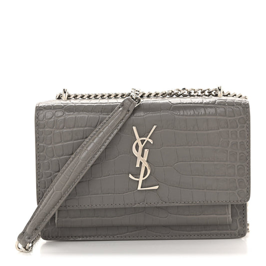 Calfskin Crocodile Embossed Monogram Sunset Chain Wallet Fog