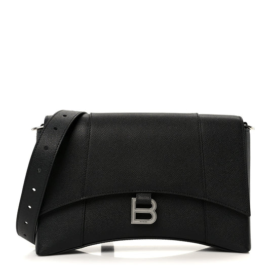 Semi Matte Soft Textured Calfskin Downtown Shoulder Bag Black