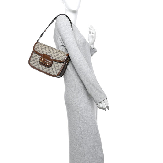 GG Supreme Monogram Horsebit 1955 Shoulder Bag Beige Brown Sugar