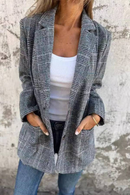 Abrigo de traje con solapa a cuadros estilo retro informal y elegante