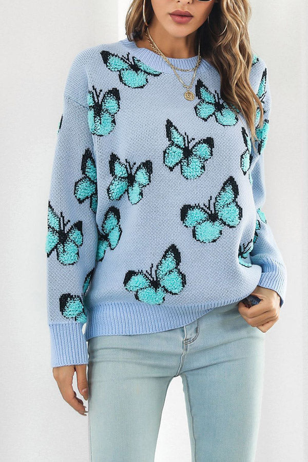 Suéter suelto de manga larga de otoño e invierno para mujer con mariposa tridimensional