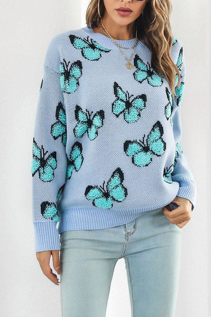 Suéter suelto de manga larga de otoño e invierno para mujer con mariposa tridimensional