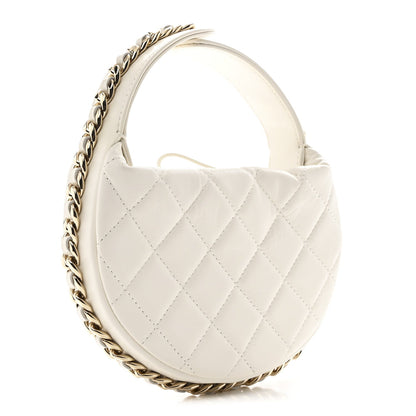 Lambskin Quilted Chain Around Pouch Hobo White