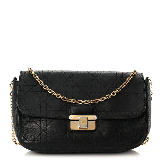 Grained Calfskin Cannage Diorling Wallet On Chain Black
