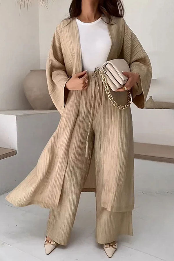 Conjunto informal de dos piezas con cárdigan largo y abertura de moda