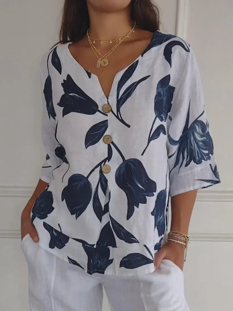 Chic V-Neck Floral Shirt | Ideal for Summer Casual Wear