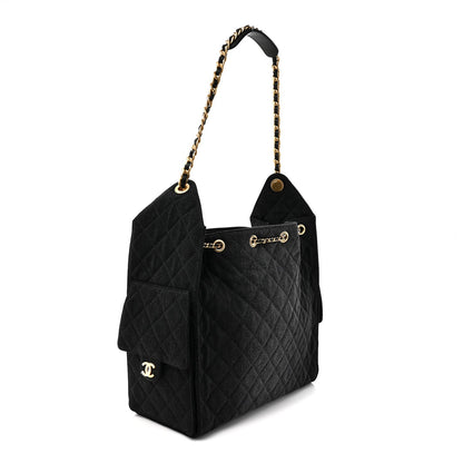 Washed Denim Quilted Medium Chanel 25 Handbag Black