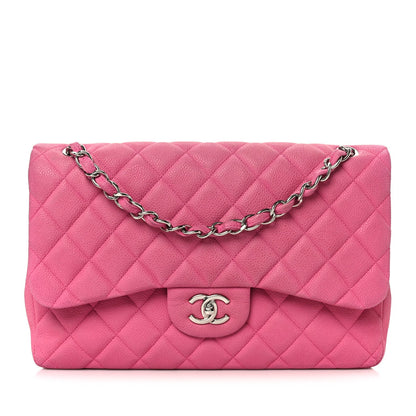 Iridescent Caviar Quilted Jumbo Double Flap Pink