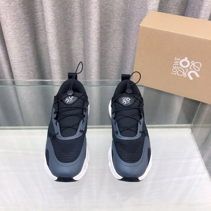 Loewe x on Angpao Couple Running Sneakers Black Gray White Nylon Calfskin 597421